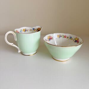 Vintage 40s Paragon Fine Bone China Double Stamp Floral Sugar Bowl & Creamer Set